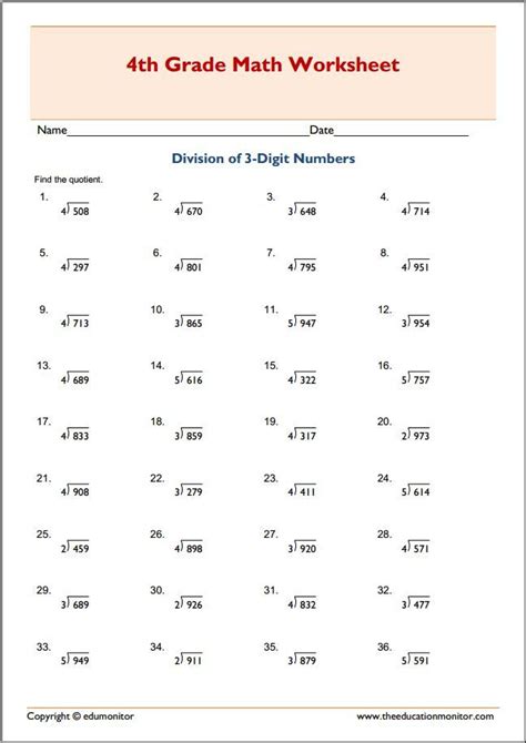 Division of 3 digit numbers (practice) .